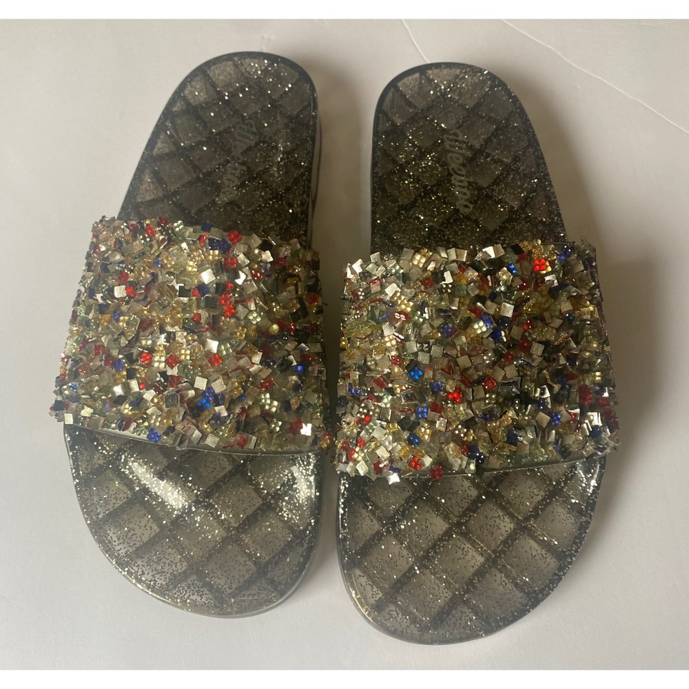 Weeboo Women Multi Color Embellished Jelly Slide Sandals Glittery Gray Size 8